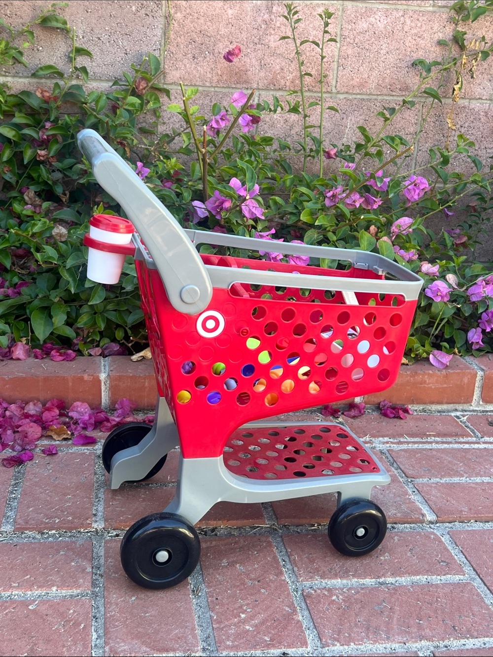 Target Red and Gray Kids Shopping Cart Toy with Cup Holder